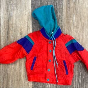 Vintage Red Colorblock Hooded Windbreaker Jacket 18mon